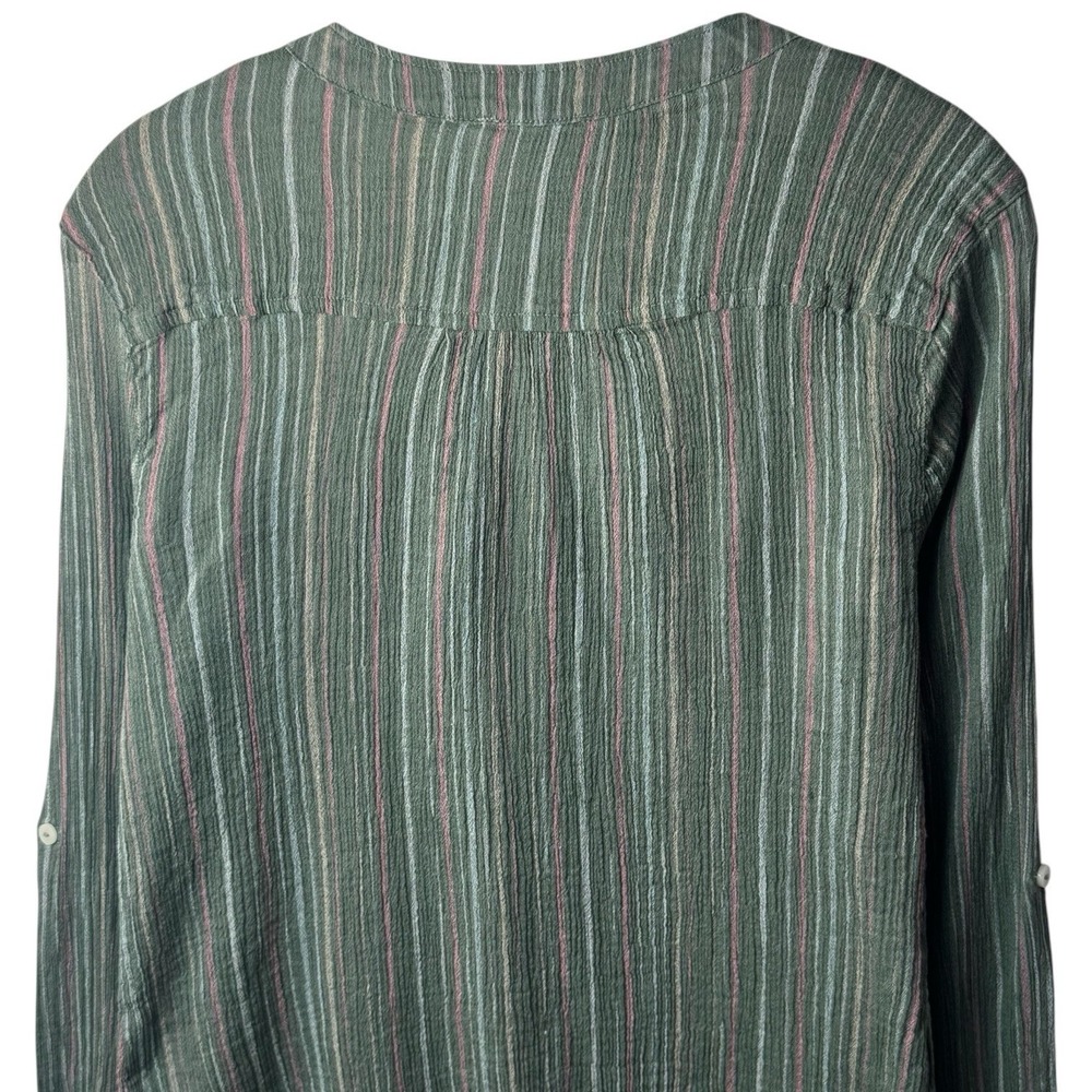 Carve Designs Dylan Gauze Shirt Cotton Striped Green Coastal Travel Comfort S - Picture 7 of 11